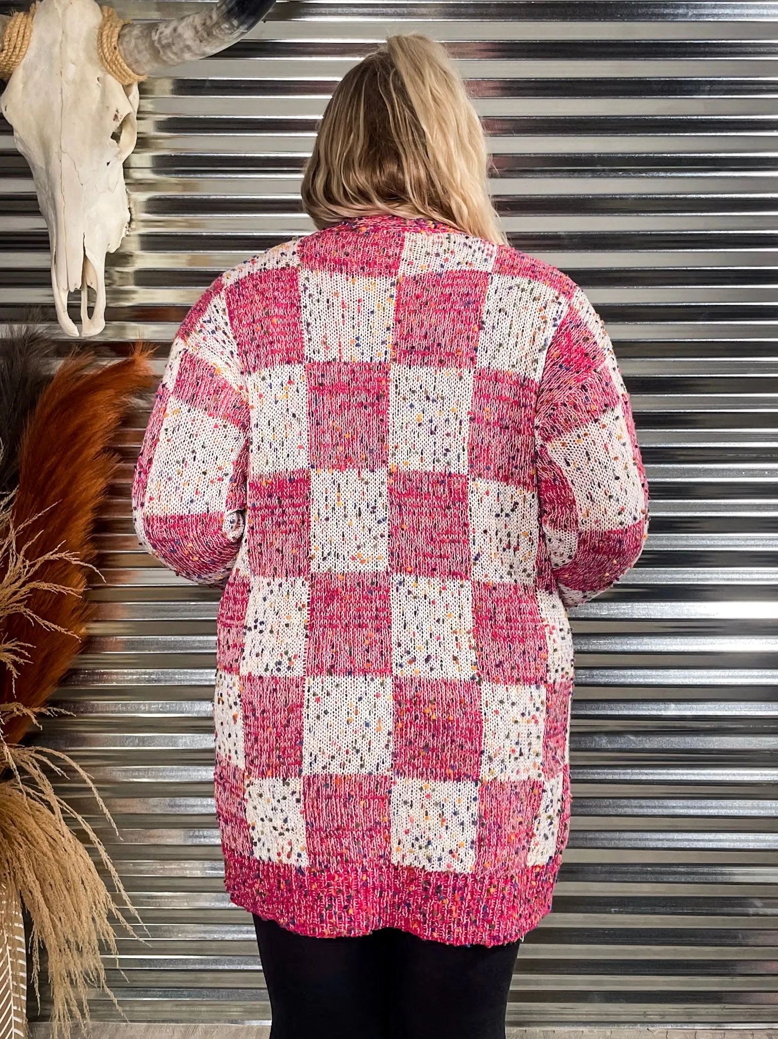 Checkered Miley Dot Cardigan - Pink