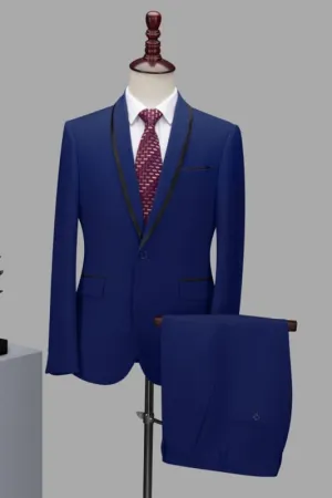 Chic Deep Blue Two Pieces Shawl Lapel Business Suits One Button Wedding Suits