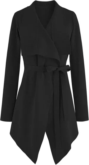 CHICWISH Women's Wide Lapel Tie Waist Knit Cardigan Coatigan Light Jacket