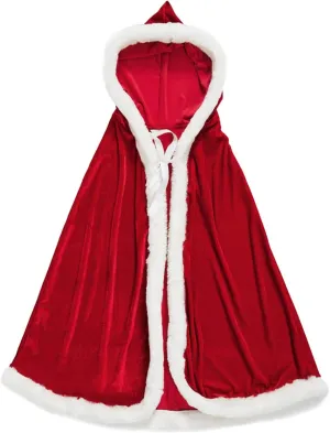 Christmas Halloween Costumes Cloak, Mrs. Claus Santa Xmas Velvet Hooded Cape Robe for Masquerade Party