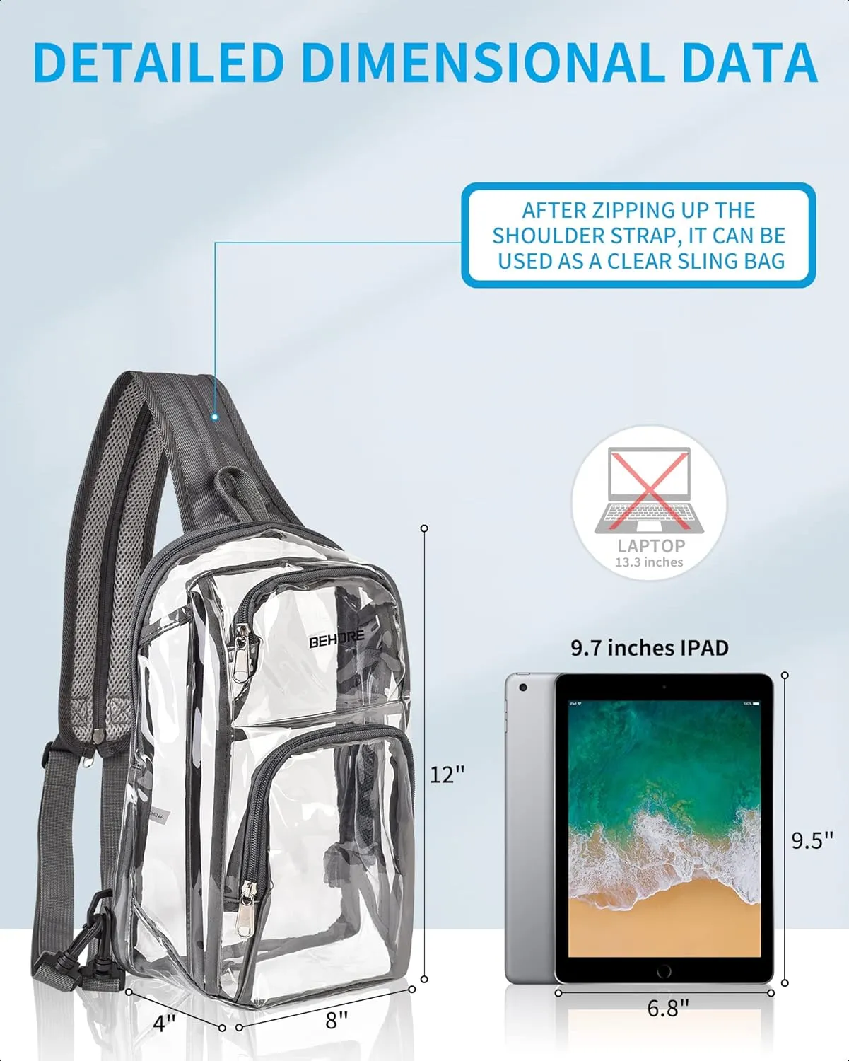 Clear Backpack Stadium Approved with Breathable Shoulder Straps, Clear Sling Bag for Stadium Work Concert Festival