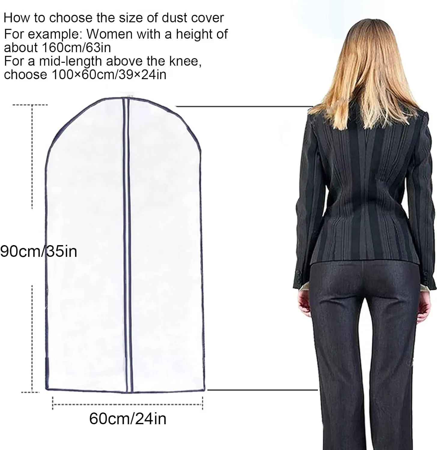 Clothes Cover, Hanging Garment Bag, Made of Non-woven Fabric with Zipper Design, Suitable for Wardrobe Storage(60x80cm x31in)