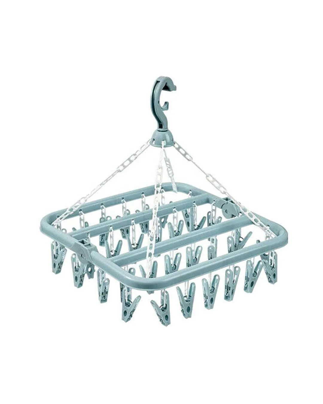 Clothes Hanger with In-Built Pegs, Blue, Plastic