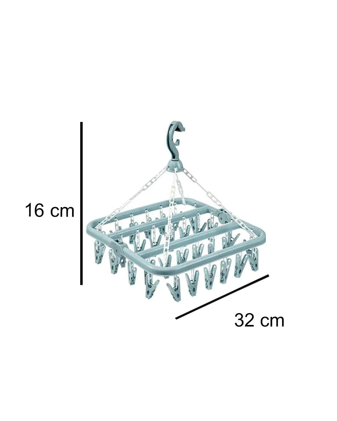 Clothes Hanger with In-Built Pegs, Blue, Plastic