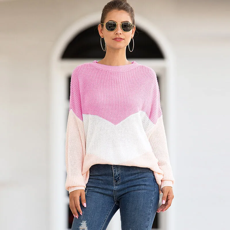 Colorblock Knitting Long Sleeve Pullover Sweater 
