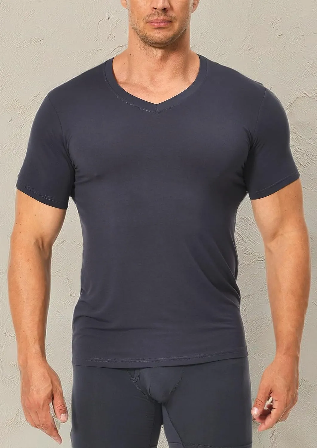 Comfneat Men's Undershirts Viscose V-Neck Cool Feeling T-Shirt 3-Pack