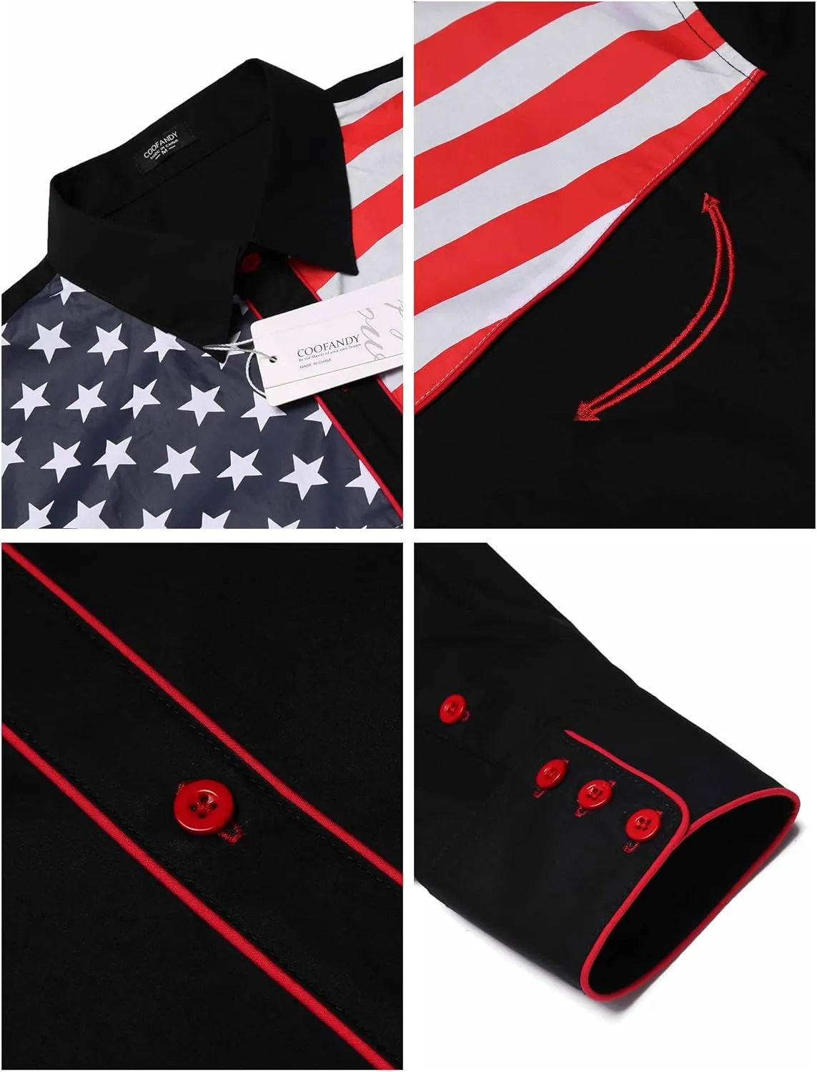COOFANDY Men's Casual American Flag Button Down Shirts Slim Fit Long Sleeve Shirt