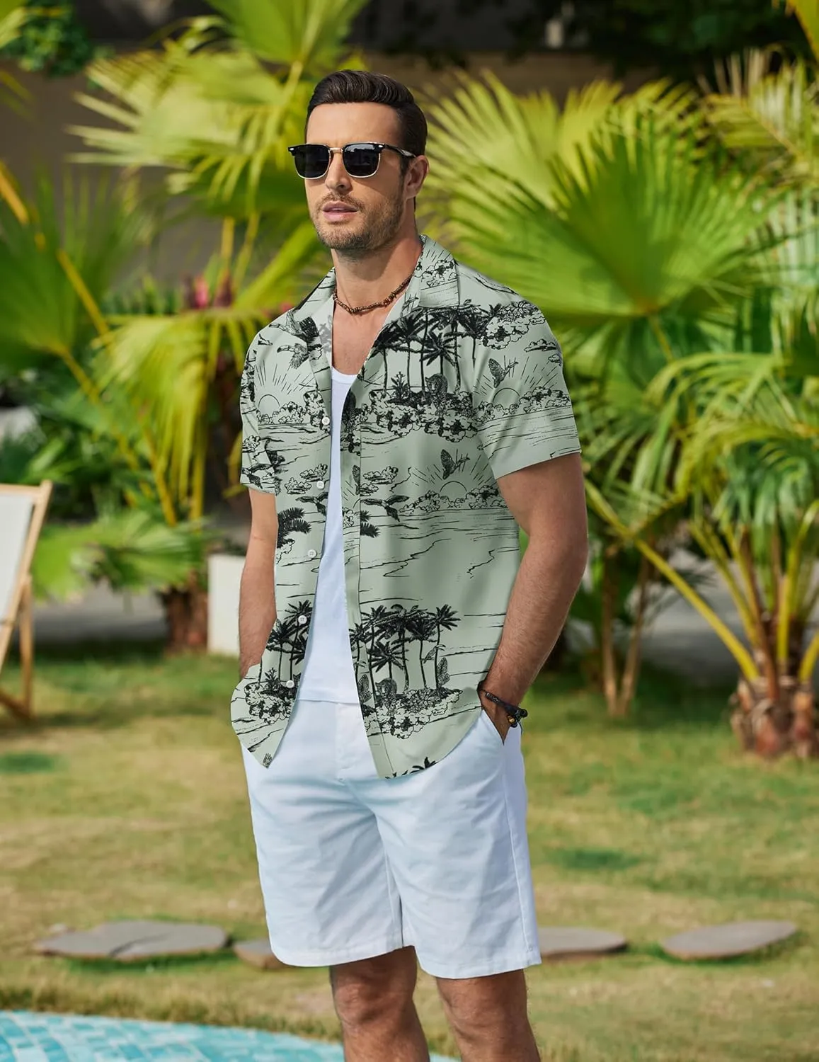 COOFANDY Mens Hawaiian Shirts Short Sleeve Button Down Aloha Shirt Casual Beach Clothes