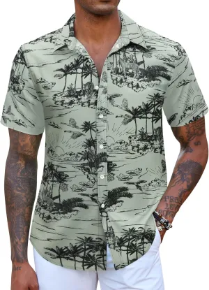 COOFANDY Mens Hawaiian Shirts Short Sleeve Button Down Aloha Shirt Casual Beach Clothes
