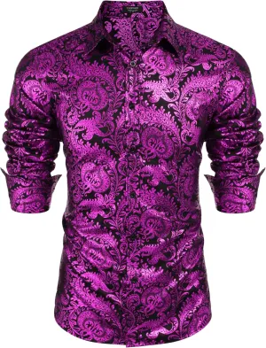 COOFANDY Men's Paisley Shirt Luxury Disco Long Sleeve Button Down Dress Shirts