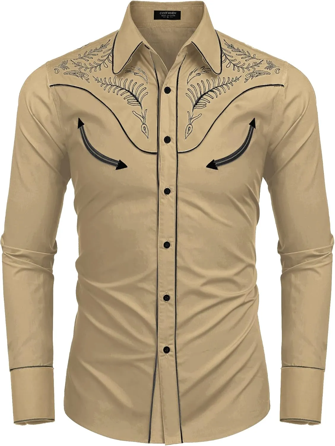 COOFANDY Men's Western Cowboy Shirt Embroidered Button Down Long Sleeve Shirts