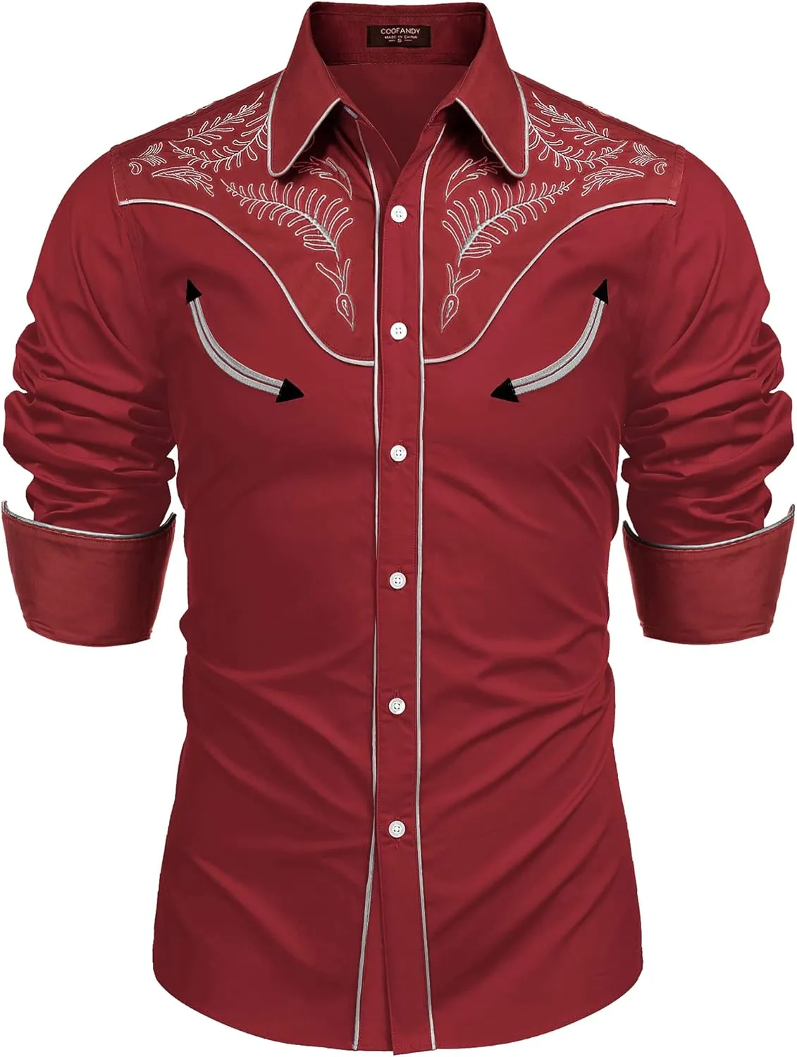 COOFANDY Men's Western Cowboy Shirt Embroidered Button Down Long Sleeve Shirts