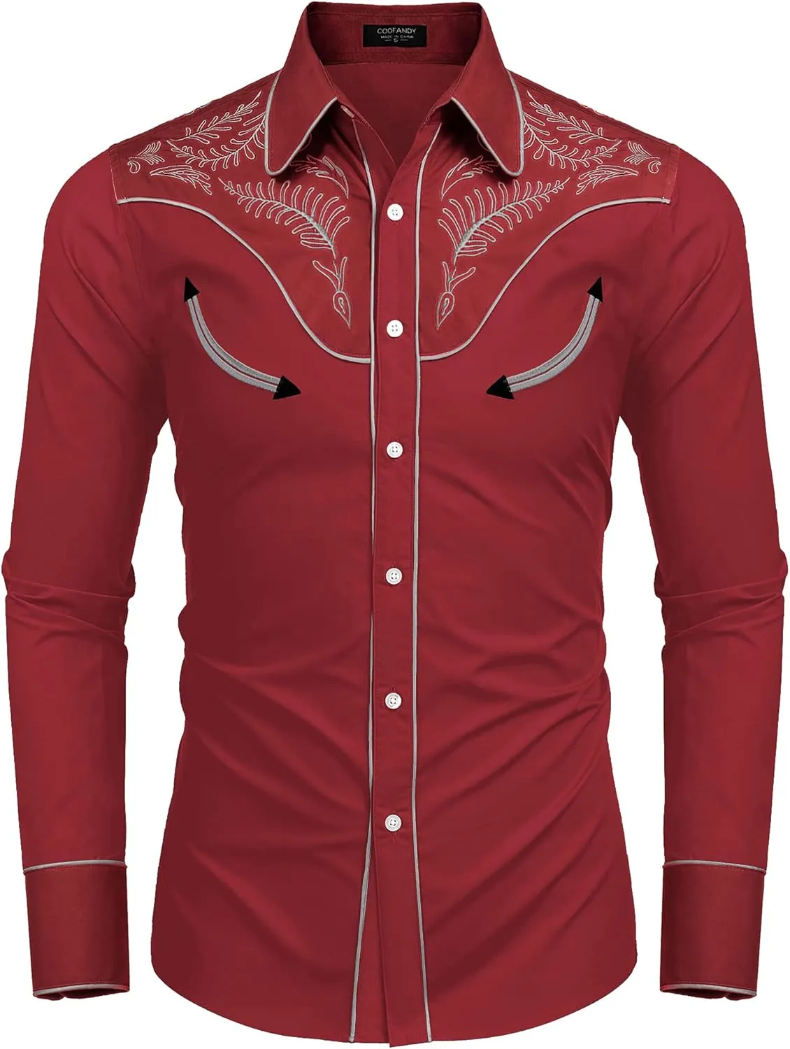 COOFANDY Men's Western Cowboy Shirt Embroidered Button Down Long Sleeve Shirts