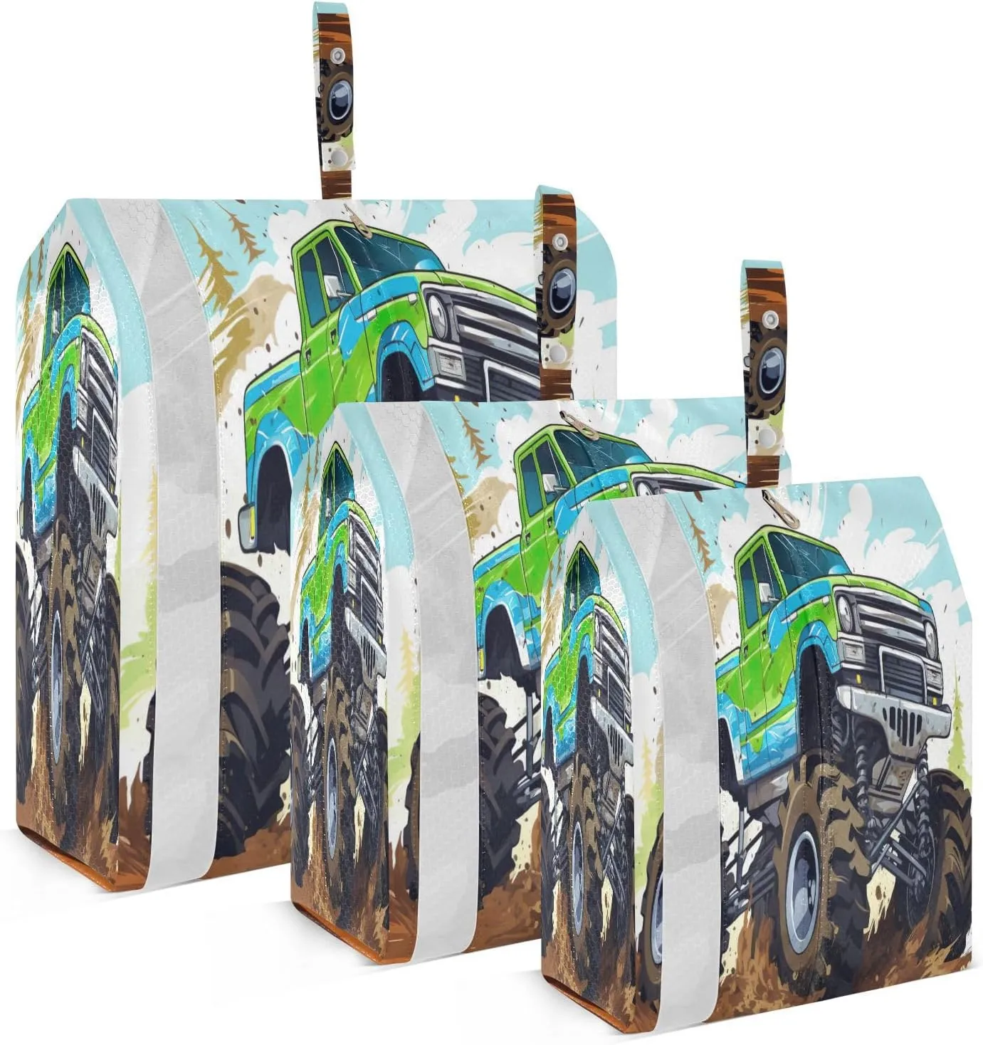 Cool Green Truck Packing Cubes for Suitcases 3 Set Lightweight Compression Luggage Packing Organizers for Carry on Suitcase Travel Essentials Luggage Organizer Bags Set