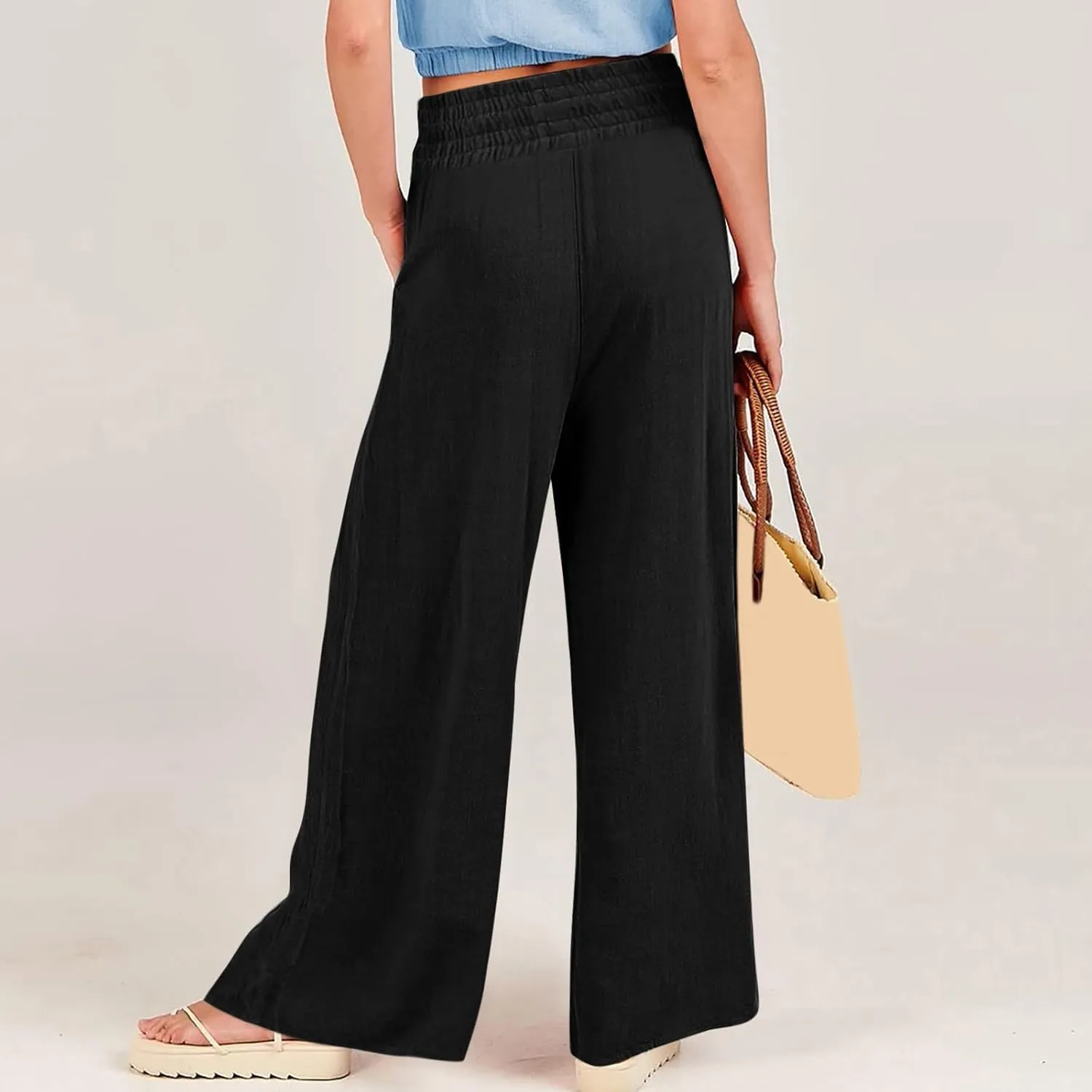 Corduroy Pleated Pants for Women Winter Everyday Hiking Pants with Pockets Elastic Waist High Waisted