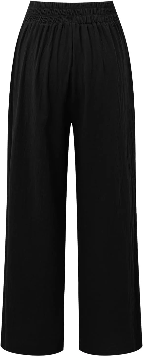 Corduroy Pleated Pants for Women Winter Everyday Hiking Pants with Pockets Elastic Waist High Waisted