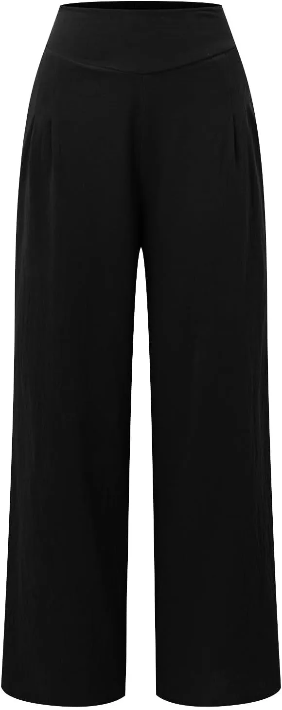 Corduroy Pleated Pants for Women Winter Everyday Hiking Pants with Pockets Elastic Waist High Waisted