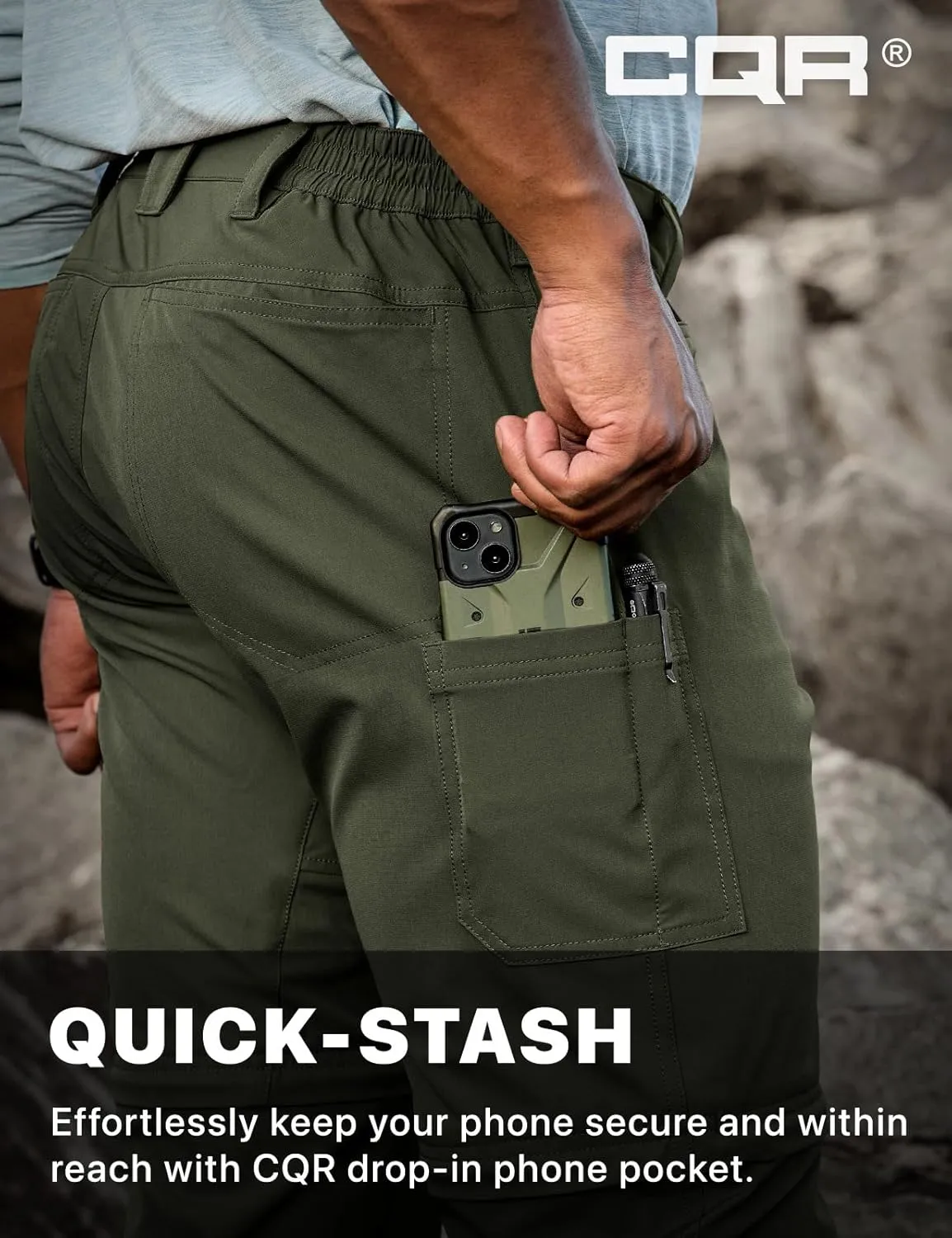 CQR Men's Convertible Cargo Tactical Pants, Water Resistant Outdoor Hiking Pants, Zip Off Lightweight Stretch Work Pants