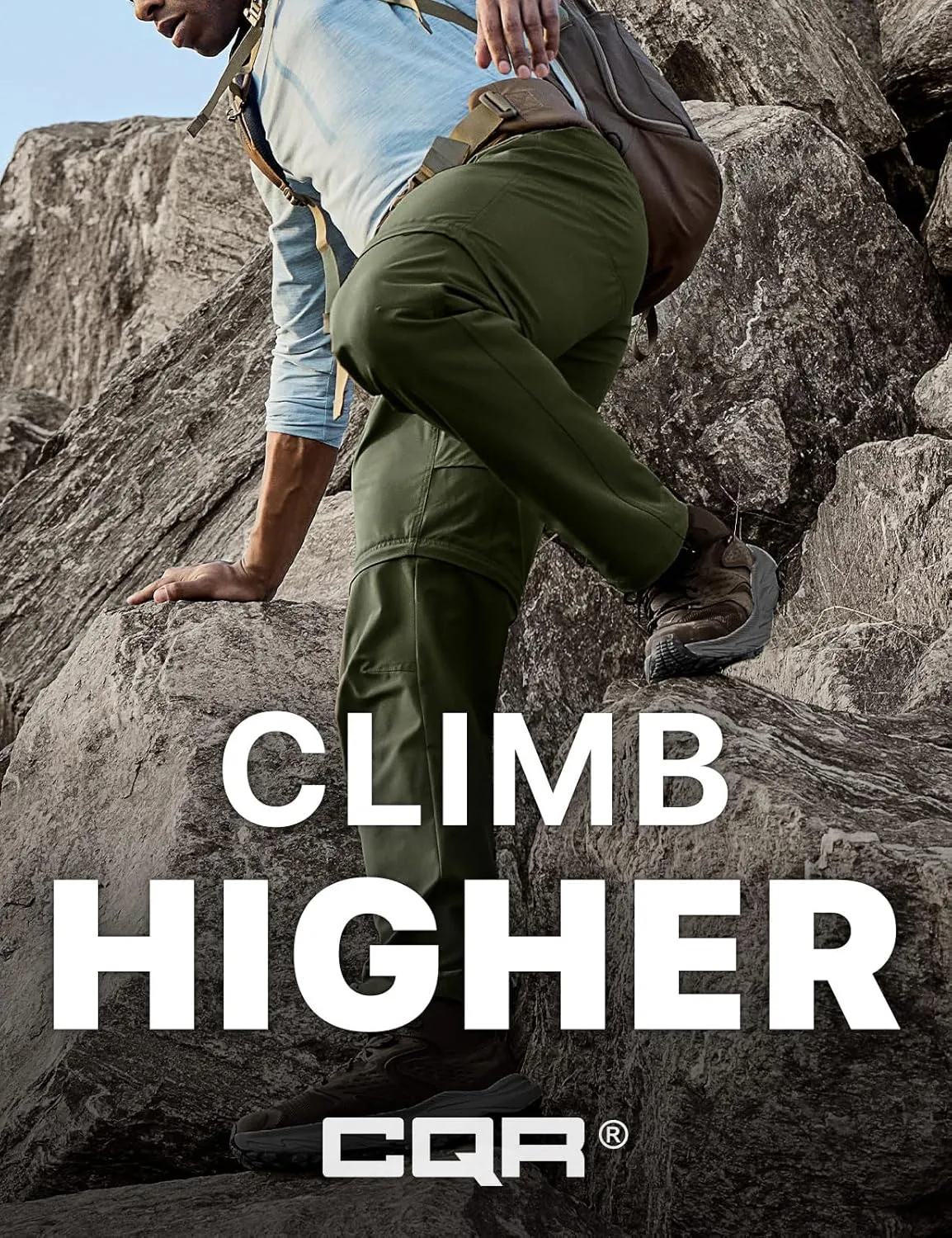 CQR Men's Convertible Cargo Tactical Pants, Water Resistant Outdoor Hiking Pants, Zip Off Lightweight Stretch Work Pants