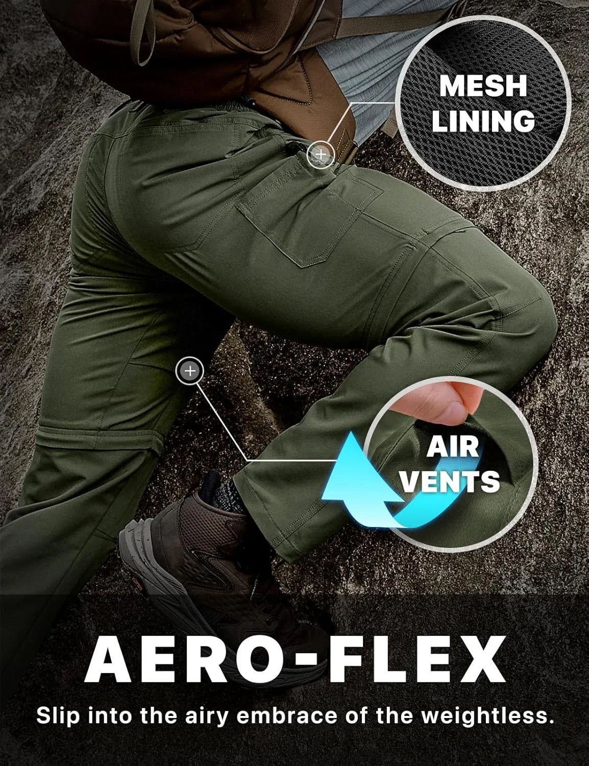 CQR Men's Convertible Cargo Tactical Pants, Water Resistant Outdoor Hiking Pants, Zip Off Lightweight Stretch Work Pants