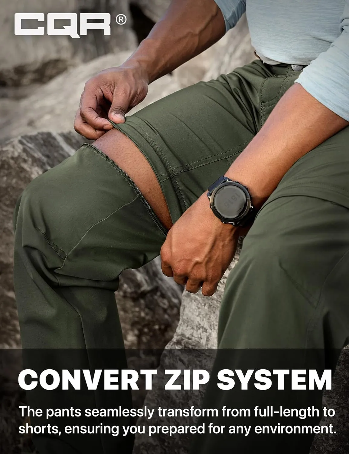 CQR Men's Convertible Cargo Tactical Pants, Water Resistant Outdoor Hiking Pants, Zip Off Lightweight Stretch Work Pants
