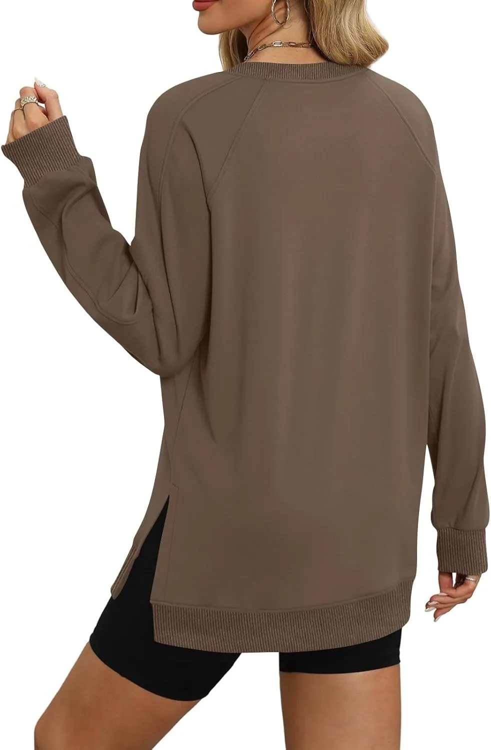 Crewneck Sweatshirts Women Side Slit Oversized Fall Sweatshirt Long Sleeve Tunic Pullover Shirts Y2k Hoodie Sweater