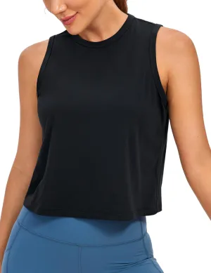 CRZ YOGA Pima Cotton High Neck Cropped Tank Tops for Women Soft Crop Workout Athletic Yoga Basic Sleeveless Shirts