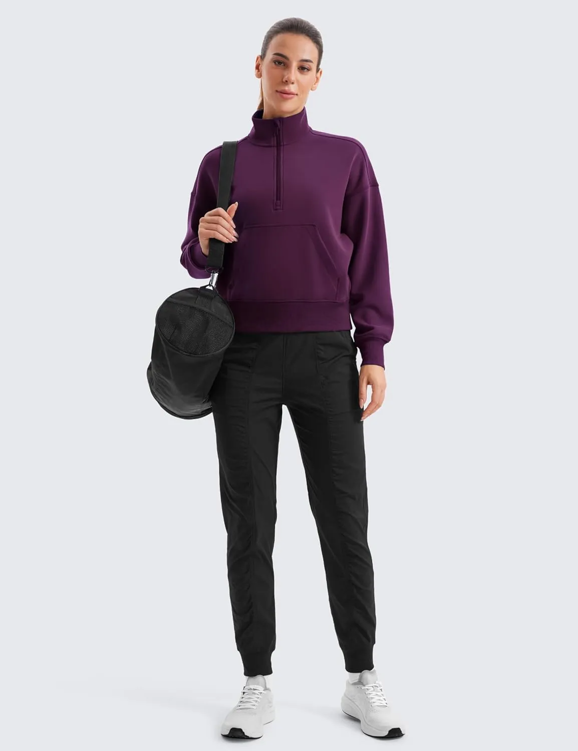 CRZ YOGA SoftAura Half Zip Sweatshirt for Women Long Sleeve Pullover Workout Casual Funnel Neck Tops with Pocket