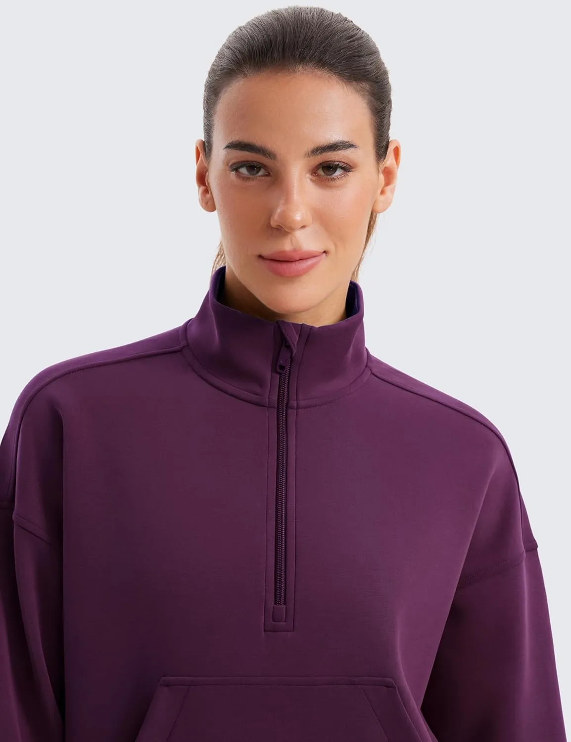 CRZ YOGA SoftAura Half Zip Sweatshirt for Women Long Sleeve Pullover Workout Casual Funnel Neck Tops with Pocket
