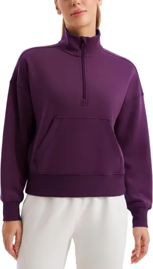 CRZ YOGA SoftAura Half Zip Sweatshirt for Women Long Sleeve Pullover Workout Casual Funnel Neck Tops with Pocket