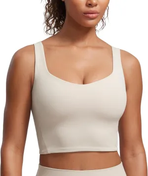 CRZ YOGA Softness Mold Butterluxe Longline Sports Bras for Women - Molded Cup V Neck Yoga Clothes Workout Crop Tank Top