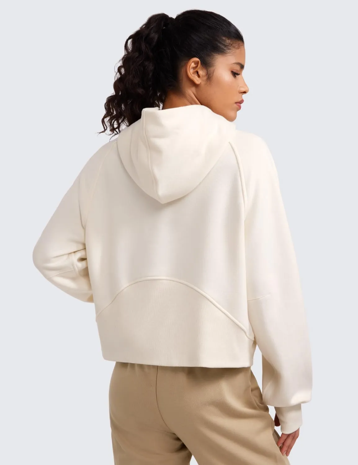 CRZ YOGA Womens Fleece Lined Half Zip Hoodies Pullover Oversized Long Sleeve Casual Workout Sweatshirts with Thumb Holes