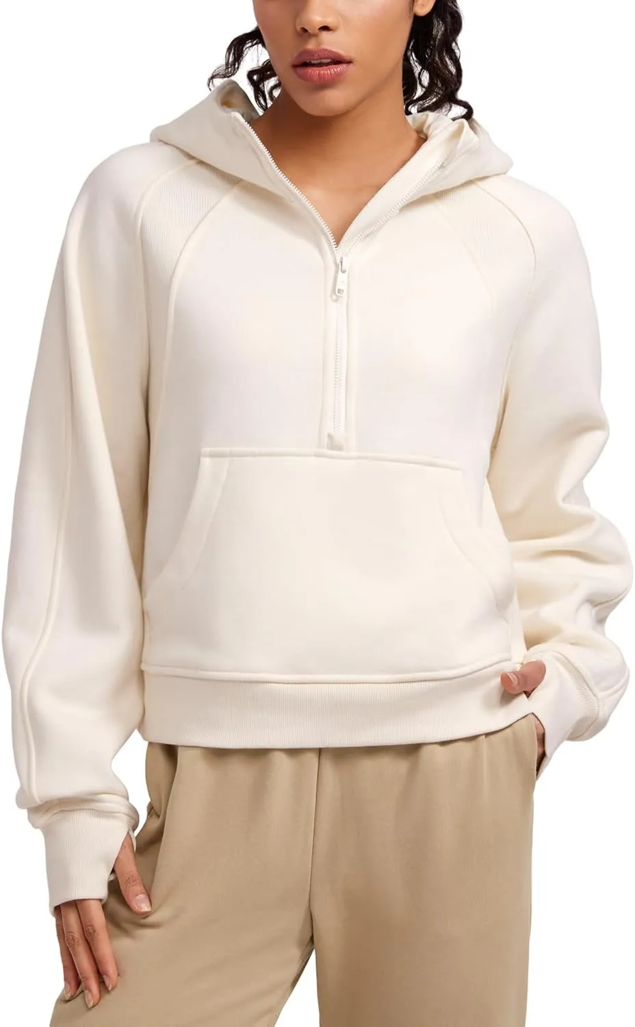 CRZ YOGA Womens Fleece Lined Half Zip Hoodies Pullover Oversized Long Sleeve Casual Workout Sweatshirts with Thumb Holes