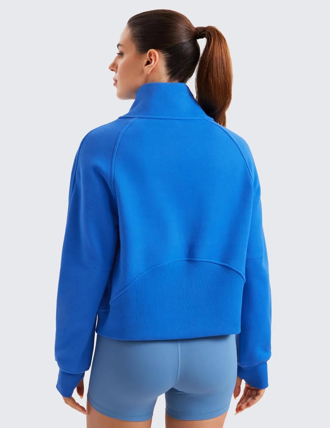 CRZ YOGA Womens Fleece Lined Half Zipper Sweatshirts Funnel Neck Long Sleeve Oversized Pullover Hoodies with Thumb Holes