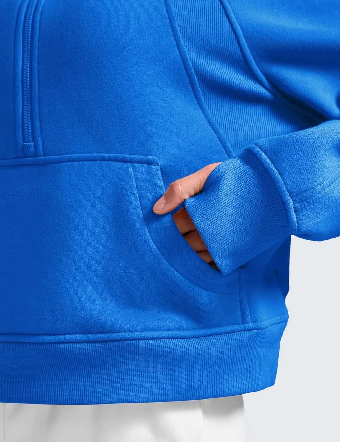 CRZ YOGA Womens Fleece Lined Half Zipper Sweatshirts Funnel Neck Long Sleeve Oversized Pullover Hoodies with Thumb Holes