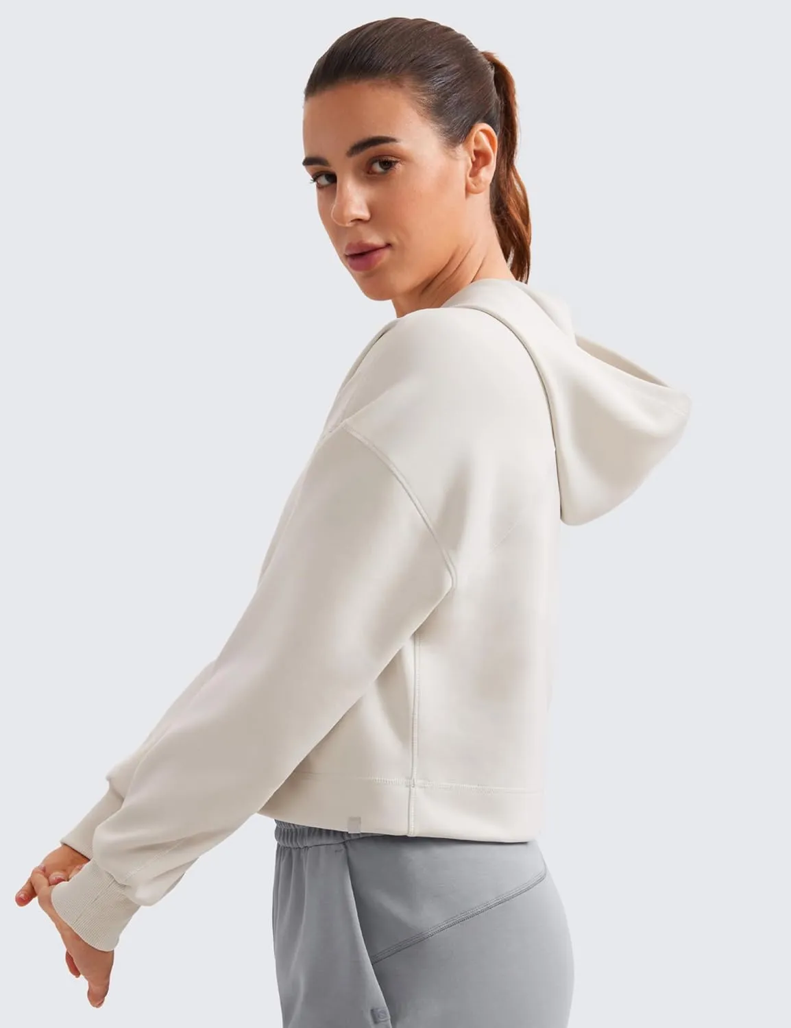 CRZ YOGA Womens SoftAura Cropped Hoodie Long Sleeve Hooded Sweatshirt Basic Workout Casual Pullover