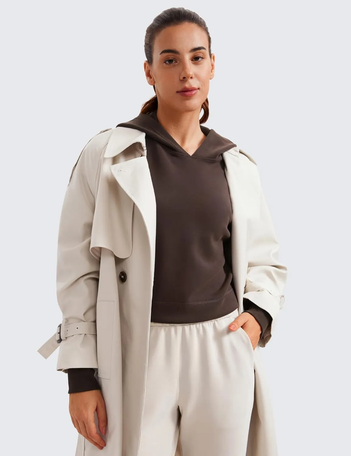 CRZ YOGA Womens SoftAura Cropped Hoodie Long Sleeve Hooded Sweatshirt Basic Workout Casual Pullover