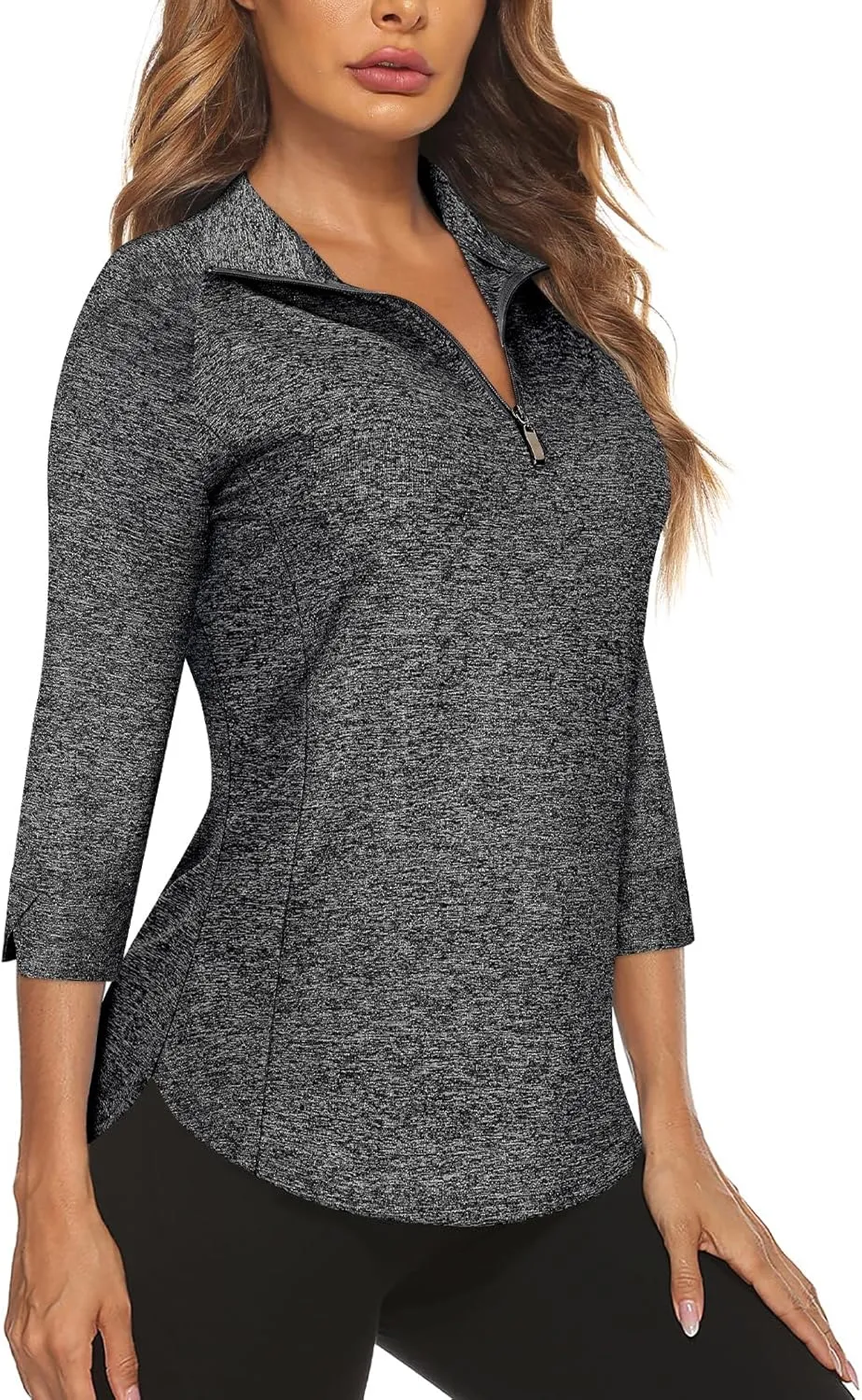 Cucuchy Style Womens Golf Shirt 3/4 Sleeve Quarter Zip Workout Tennis Tops Quick Dry UPF 50  Shirts