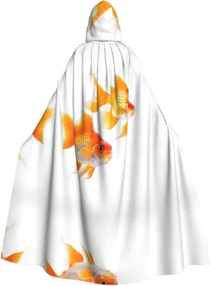 Cute Goldfishes Print Hooded Cloak Wizard Cape Halloween Witch Costume For Men Women Cosplay Party Capes