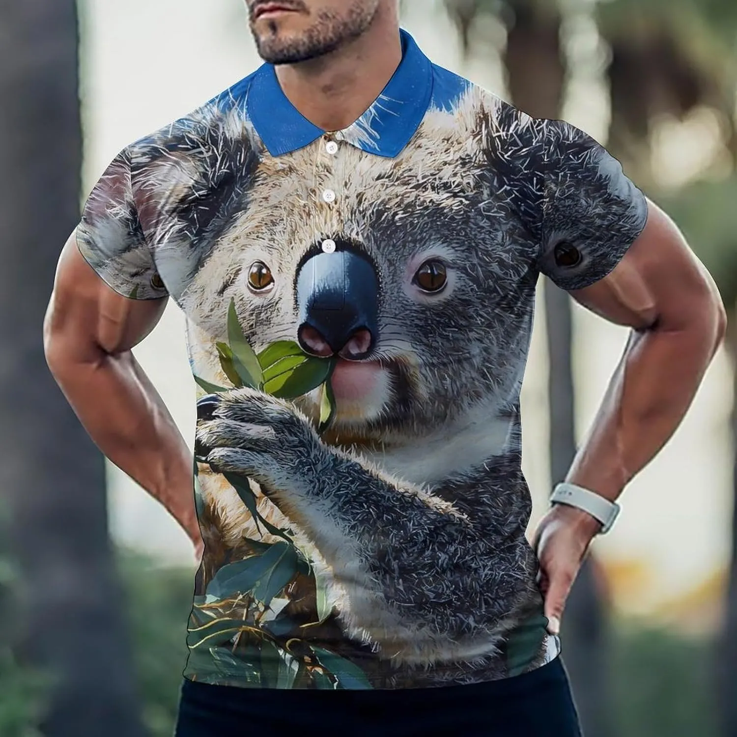 Cute Koala Slim Fit Men's Short Sleeve Polo Shirts Quick-Dry Breathable Golf T-Shirt Tops
