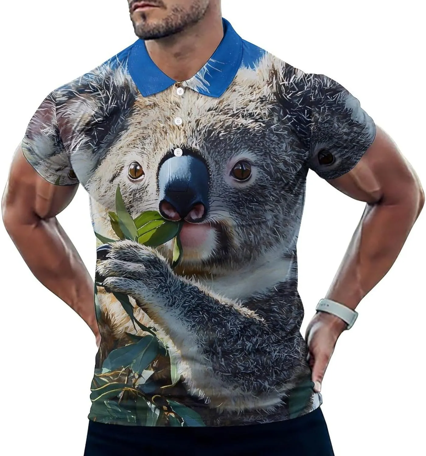 Cute Koala Slim Fit Men's Short Sleeve Polo Shirts Quick-Dry Breathable Golf T-Shirt Tops