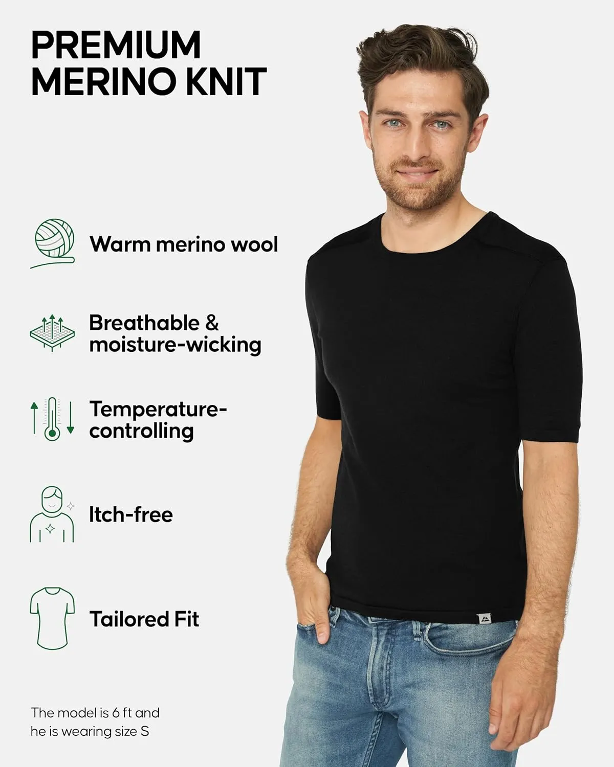 DANISH ENDURANCE Merino Wool Baselayer T-Shirt, Short Sleeve, Premium Undershirt for Men, Breathable, Moisture Wicking