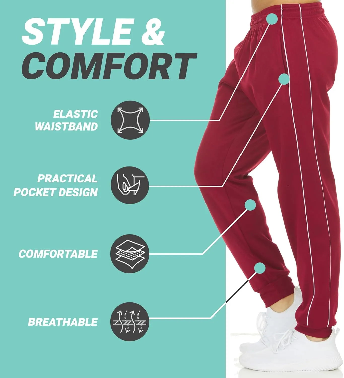 DARESAY Mens 3 Pack Dry Fit Fleece Athletic Workout Jogger Sweatpants for Men with Pockets and Drawstring Size S-3XL