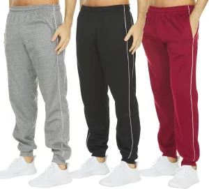 DARESAY Mens 3 Pack Dry Fit Fleece Athletic Workout Jogger Sweatpants for Men with Pockets and Drawstring Size S-3XL