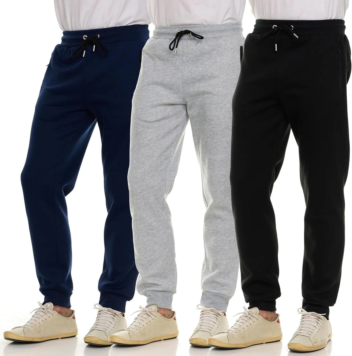 DARESAY Mens 3 Pack Dry Fit Fleece Athletic Workout Jogger Sweatpants for Men with Pockets and Drawstring Size S-3XL