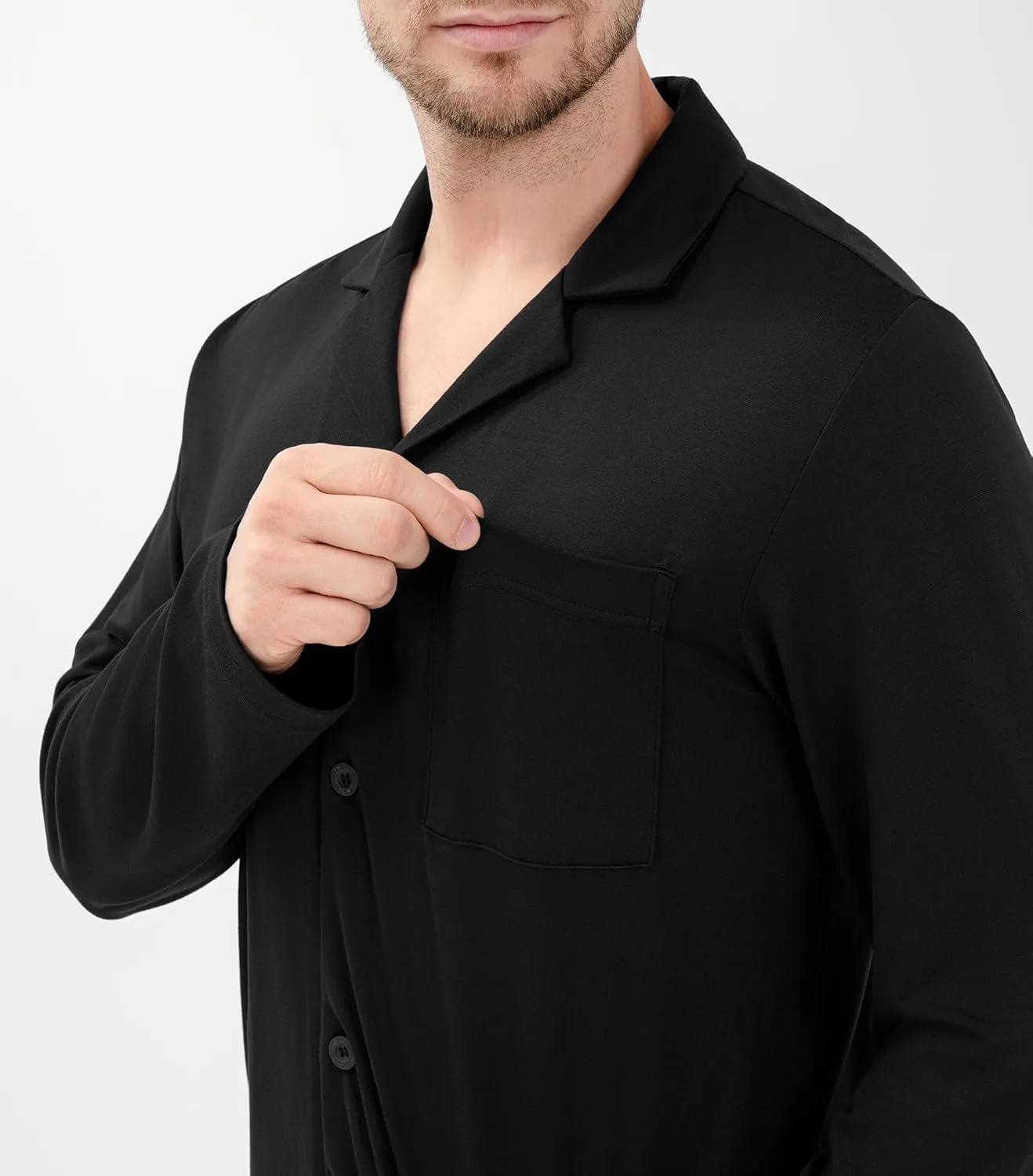 DAVID ARCHY Mens Silk Pajamas Set Ultra-Soft Sleepwear Breathable Notched Collar Top & Bottoms Loungewear with Pockets