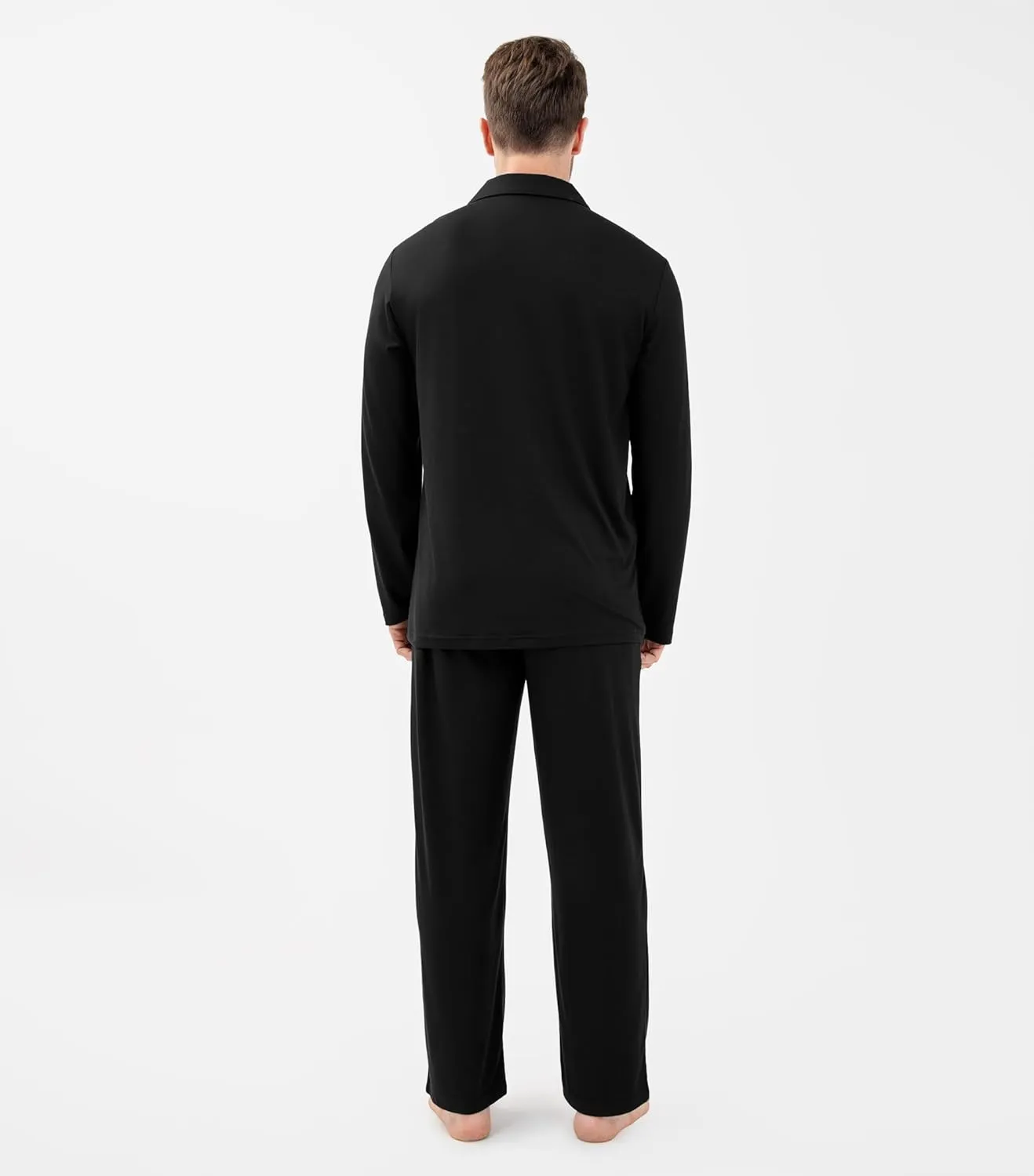 DAVID ARCHY Mens Silk Pajamas Set Ultra-Soft Sleepwear Breathable Notched Collar Top & Bottoms Loungewear with Pockets