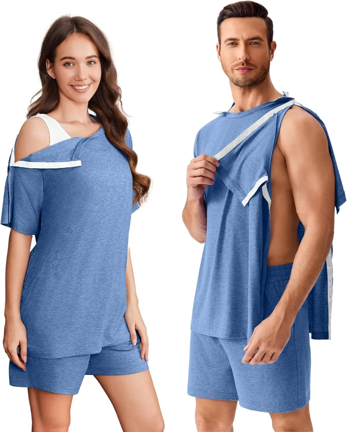 Deyeek Unisex Post Shoulder Surgery Shirts Sets Snap On Clothes for Rotator Cuff Surgery Chemo Port Access Adaptive Gowns