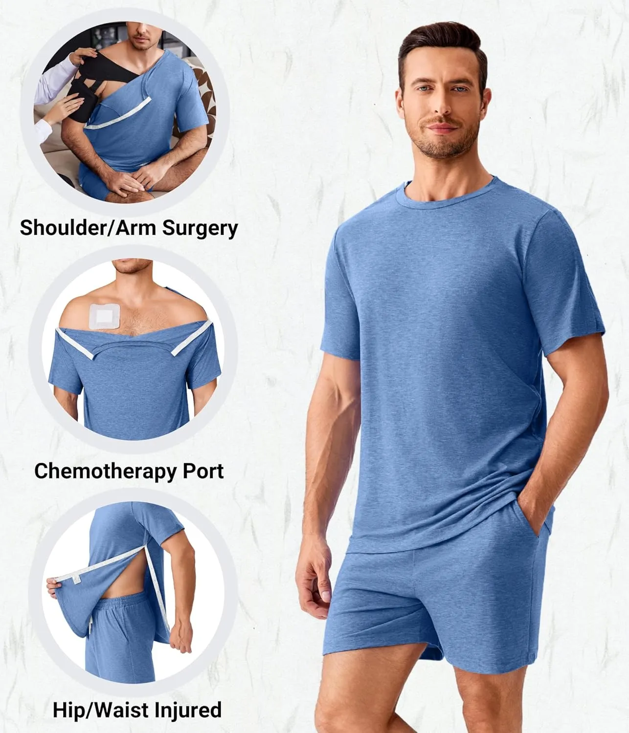 Deyeek Unisex Post Shoulder Surgery Shirts Sets Snap On Clothes for Rotator Cuff Surgery Chemo Port Access Adaptive Gowns