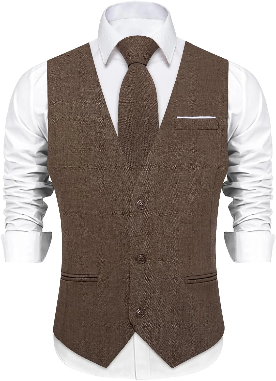 DiBanGu Mens Linen Suit Vest Casual Waistcoat and Necktie & Pre-tied Bowtie Set 6PCS Solid Color Dress Vest for Wedding Party